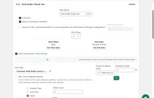 Creating a rule that adds an insert to a customer's first ever order with your shop.