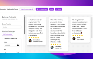 Customize testimonials widget easy to use interface.