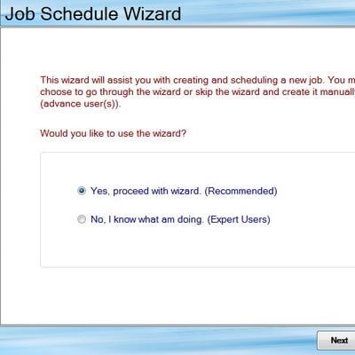 Users are provided a wizard to guide them effortless through the job configuration while advanced users can choose to opt out of the wizard if they so desire.