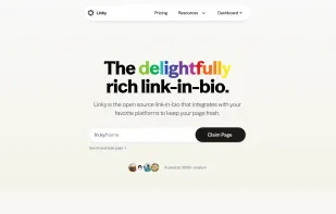 Screenshot of the Linky homepage
