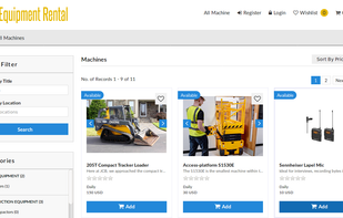 Borrower can search for equipment to rent and purchase using categories, subcategories and keyword.