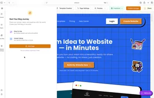 Oniva.io’s Easy Blog feature displaying a simple flow to create a blog page, highlighting instant setup and no-code publishing. The panel includes benefits like easy writing, fast creation, and an option to add the blog page with one click.