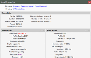 Video file properties