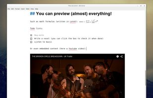 Preview images, math formulas, todo lists and iframes (such as Youtube videos)
