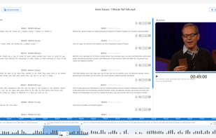 Main DubWiz view - text editor, timeline, segments, segment source voice control / volume, preview
