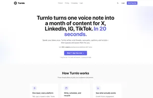 Turnlo homepage – voice-powered Growth Engine for X overview.