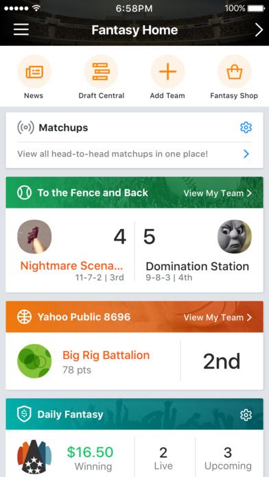 Yahoo Fantasy Daily Sports for iPhone - Download