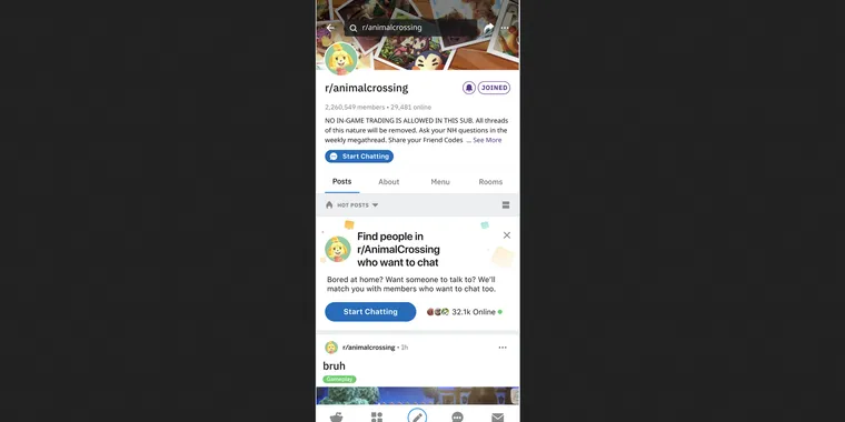 Reddit removed built-in chat room functionality from subreddits after one day image