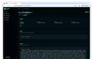 Each run can be analyzed in detail, including its runtime, token usage, outputs, and generated artifacts