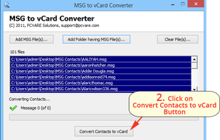 Now Click on Convert Contacts to vCard button to Start the Process