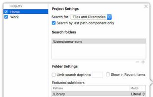 Search everywhere
GoToFile uses search sets called projects. A project consists of one or more folders to search and rules which state which subfolders are to be ignored and which items are to be excluded from or included in the index. Indexes are kept in memory and updated automatically.
