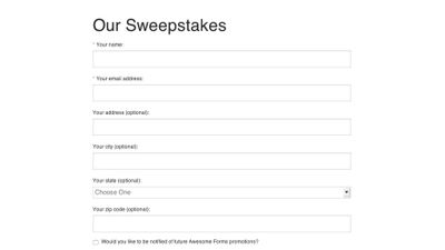 An example sweepstakes created with Awesome Forms.