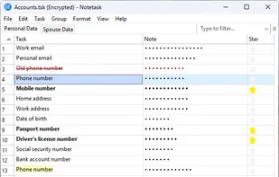 Suitable for storing personal information in encrypted files, with secure access and optional grouping for better organization