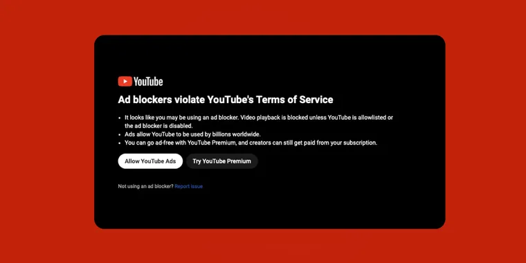 YouTube escalates ad blocker campaign globally, while promoting its premium subscription image