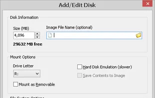 The Add Disk dialog allows you to specify various disk parameters