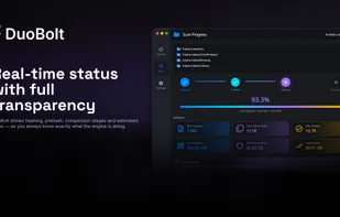 Real-time progress with hashing, comparison stages, and estimated times.
