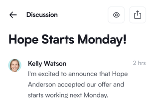 Discussions help your team stay focused on a single topic and work both synchronously and asynchronously