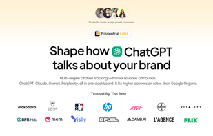Hero messaging: "Shape how ChatGPT, Claude, Gemini, and Perplexity talk about your brand." Highlights multi-engine citation tracking with real revenue attribution, 8.8x higher conversion rates than Google Organic. Features logos of trusted enterprise clients (HP, NYKAA, Bayer, MLB, etc.).