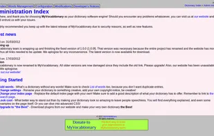 The index page of Administrative panel for MyVocabtionary 1.0.1
