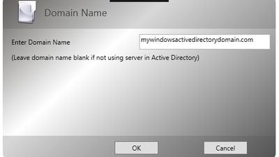 First dialog screen asks for domain name if using active directory