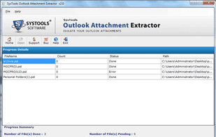 Get the complete summary of executed PST files within SysTools Outlook Attachment Extractor.