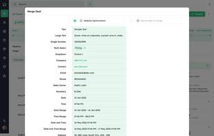 Deal Details & Merge - View complete deal details including contacts, activity logs, and sales data. Easily merge duplicate records to keep information accurate, up-to-date, and streamlined in your CRM.