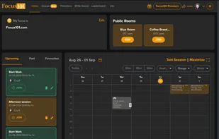 Homepage, with my sessions and