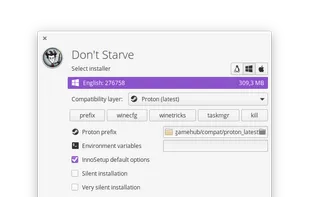 GameHub supports non-native games as well as native games for Linux.

It supports multiple compatibility layers for non-native games:

    Wine / Proton
    DOSBox
    RetroArch
    ScummVM

It also allows to add custom emulators.

GameHub supports WineWrap — a set of preconfigured wrappers for supported games.