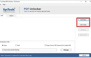 Click on the add files button to browse the file of which you want to unlock or remove restrictions.
