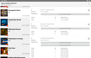 Space Weather Reporter running on a tablet