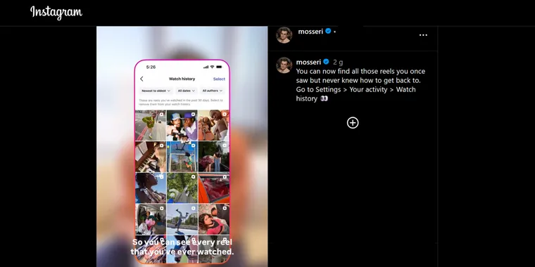 Instagram announces Watch History for Reels with flexible sorting options image