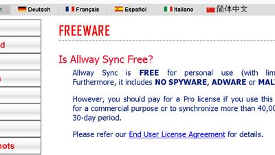 Free for private use synchronizing until 20000 files / 30 days