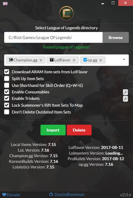 Updated to allow ARAM/Blitz item sets from Lolalytics and more by