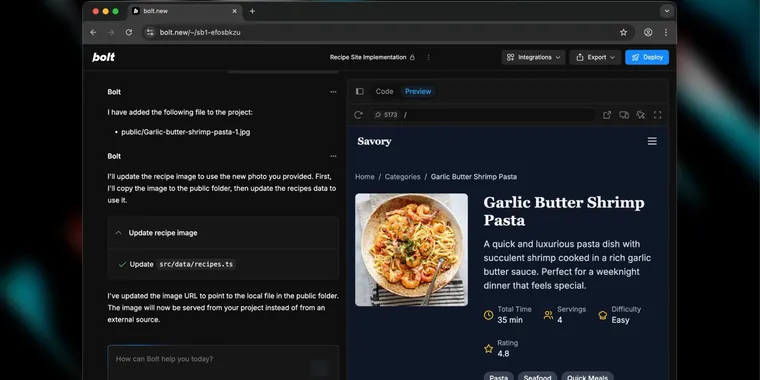 Bolt.new now uploads and wires images into code automatically image