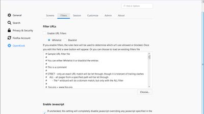OpenKiosk filters configuration