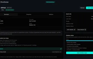 See detection confidence, risk indicators, and deletion options for this service — then take action with full control.