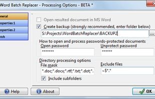 Processing Options Dialog
