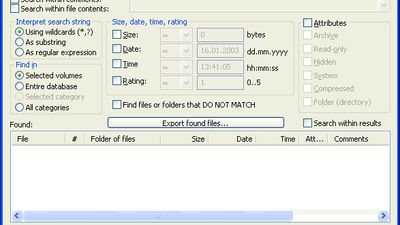 'Find Files in Database' Dialog Window