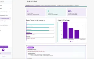 Shows where shoppers exit across the funnel (visits ? product views ? add to cart ? checkout ? purchase), highlights the highest-loss pages, and recommends the next priority fix.