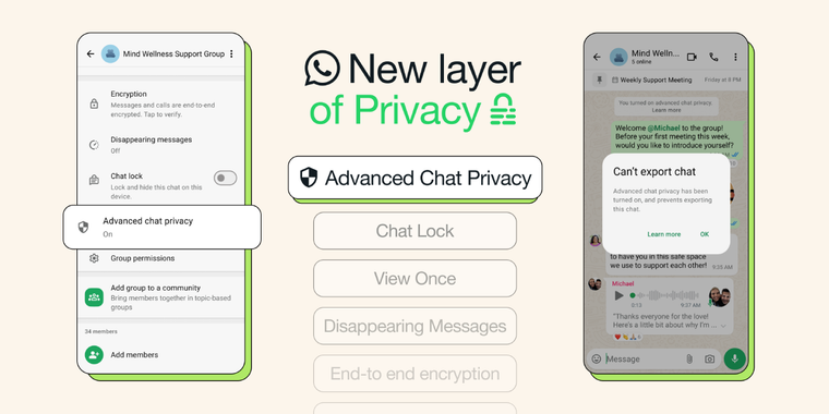 WhatsApp introduces Advanced Chat Privacy to block people from exporting your chat history image