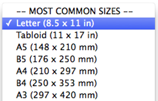 Choose from many standard page sizes