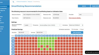 PMC SmartParking

SmartParking saves you money with scheduling - based on machine learning. ParkMyCloud reads your AWS CloudWatch, Azure Metrics, or Google Stackdriver data to generate these recommendations. Once you have the schedule the way you want it, you can click the “Apply Schedule” button in the upper right to start saving money using SmartParking. If you want to automate this, you can automatically accept recommendations through our policy engine for tag-based or account-based automation.
