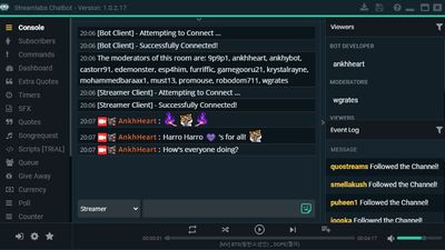 Streamlabs Chatbot console to see the live chat