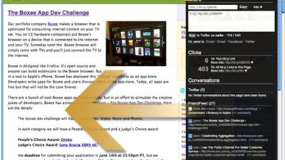 The Sidebar Bookmarklet slides out to shorten your long link, then shows Traffic, Conversations, and History.