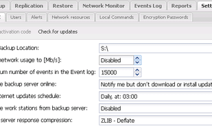 Backup Server settings