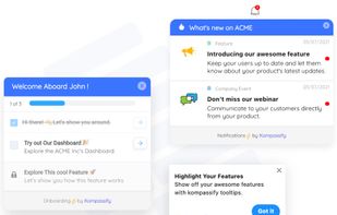 Kompassify let you create onboarding product tours , checklists or announce new features with the notification widget
