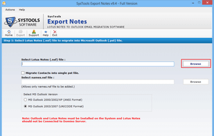 Choose the desired NSF file location by clicking on the browse button , also mention the Names.nsf file location to include contacts while migrating to PST file format.