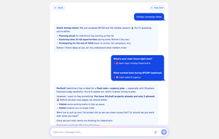 Chat to Fudge to brainstorm any campaign, page idea, or site improvement.
