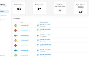 The analytics page. Allows you to view transcripts, and see information relating to your bot.