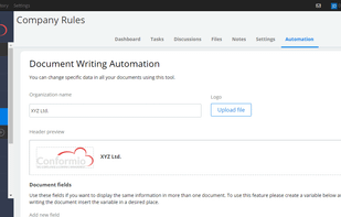 DOCUMENT WRITING AUTOMATION

Save time writing and updating your files with Conformio. Simply input your information once and let Conformio take care of the rest.